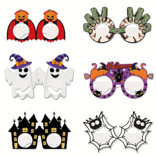6PCS Halloween Party Decorations Paper Glasses Pumpkin Spider Witch Prop