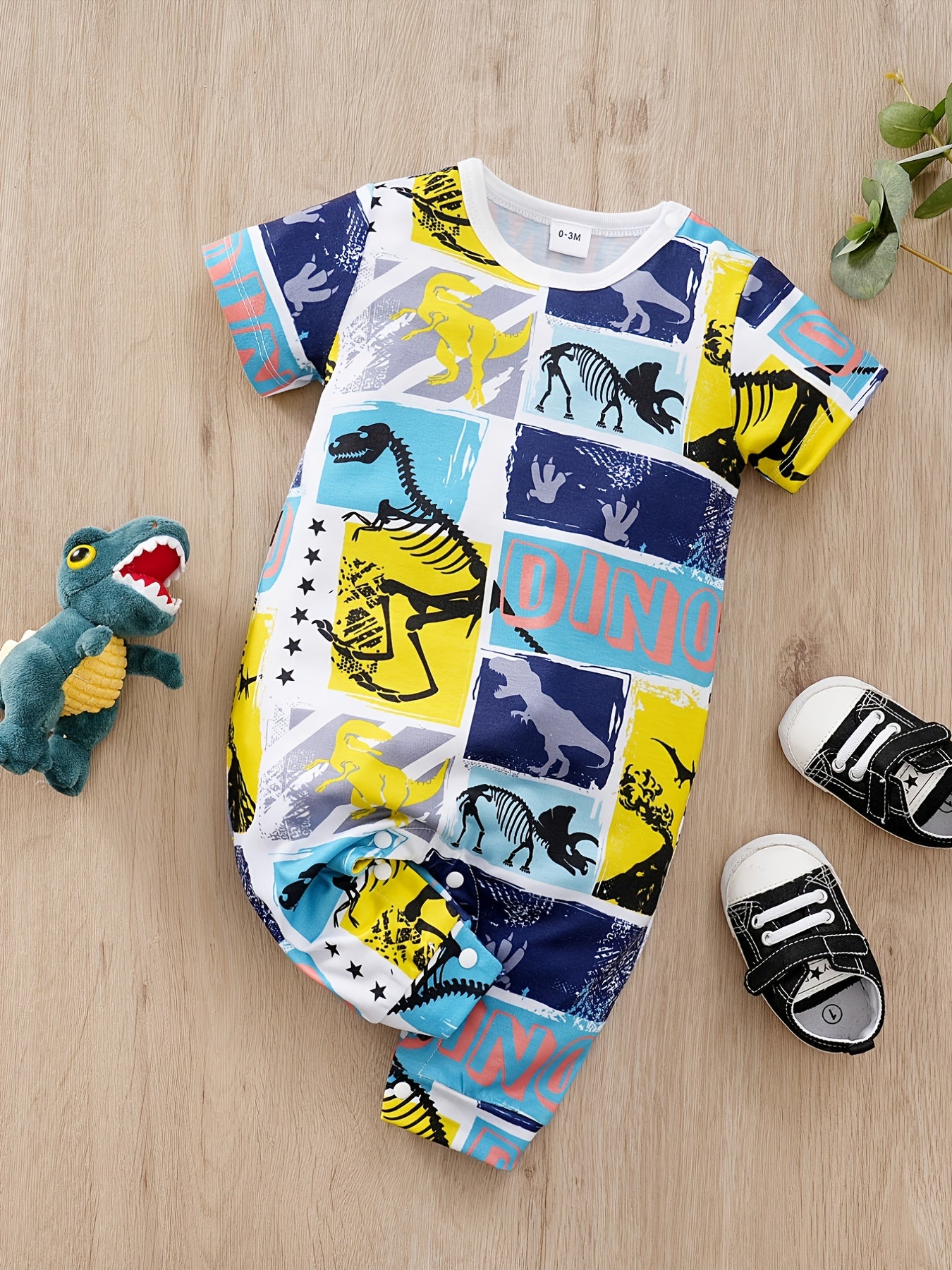 Baby Boys Dinosaur Print Short Sleeve Jumpsuit