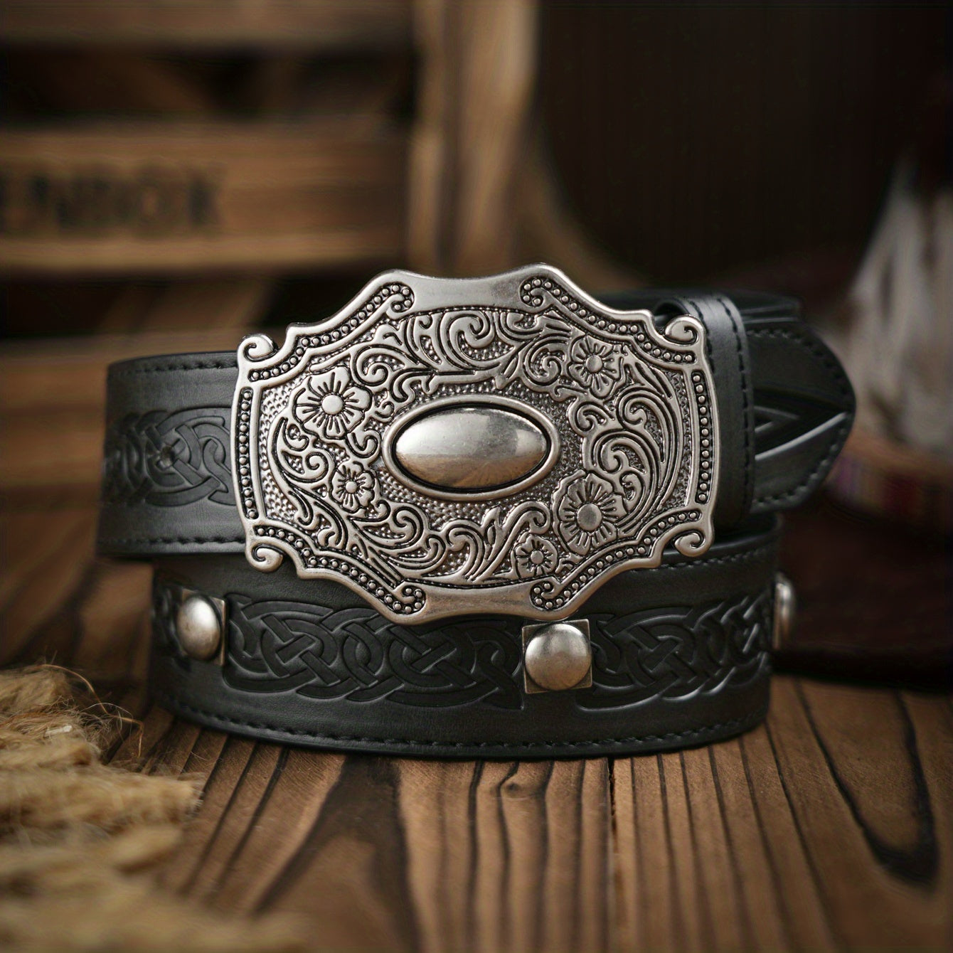 Vintage Pattern Buckle PU Leather Belt for Men
