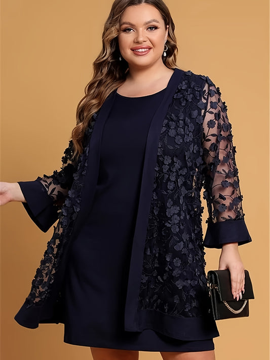  Lace Jacquard Cardigan & Tank Dress Set Women's  Outfits