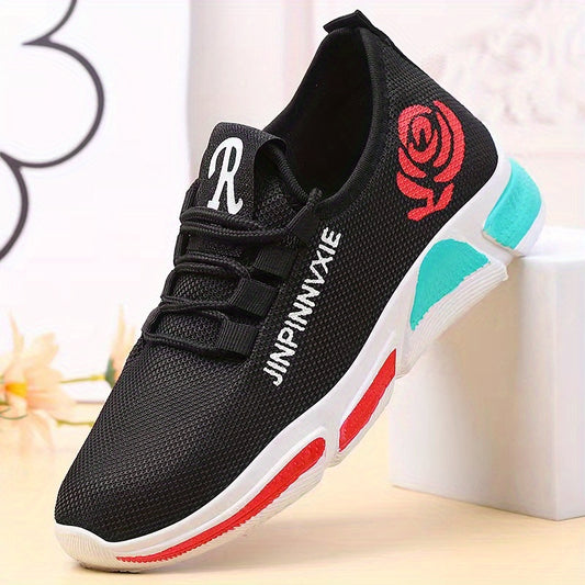 Women's Flower Pattern Lace Up Platform Sneakers