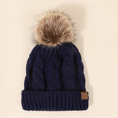 Winter Cable Knit Pom Pom Beanie Hat