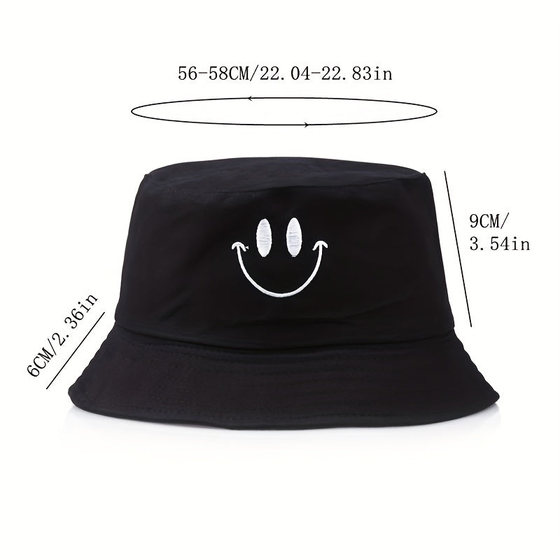 Happy Face Embroidery Bucket Hat Sun Protection Sunshade Hat