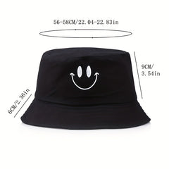 Happy Face Embroidery Bucket Hat Sun Protection Sunshade Hat