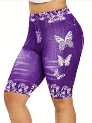 Sexy Butterfly Print Short Leggings High Waist Elastic Bottoms