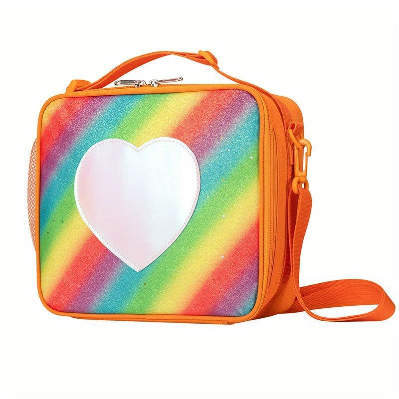 Children's Love Heart Rainbow Lunch Bag with Shoulder Strap