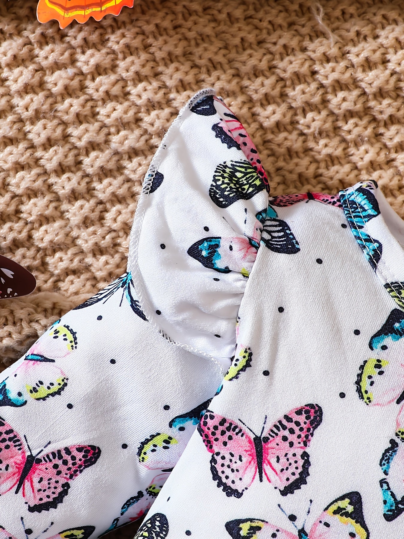 Colorful Butterfly Printed Long Sleeve Flying Sleeve Dress for Baby Girls