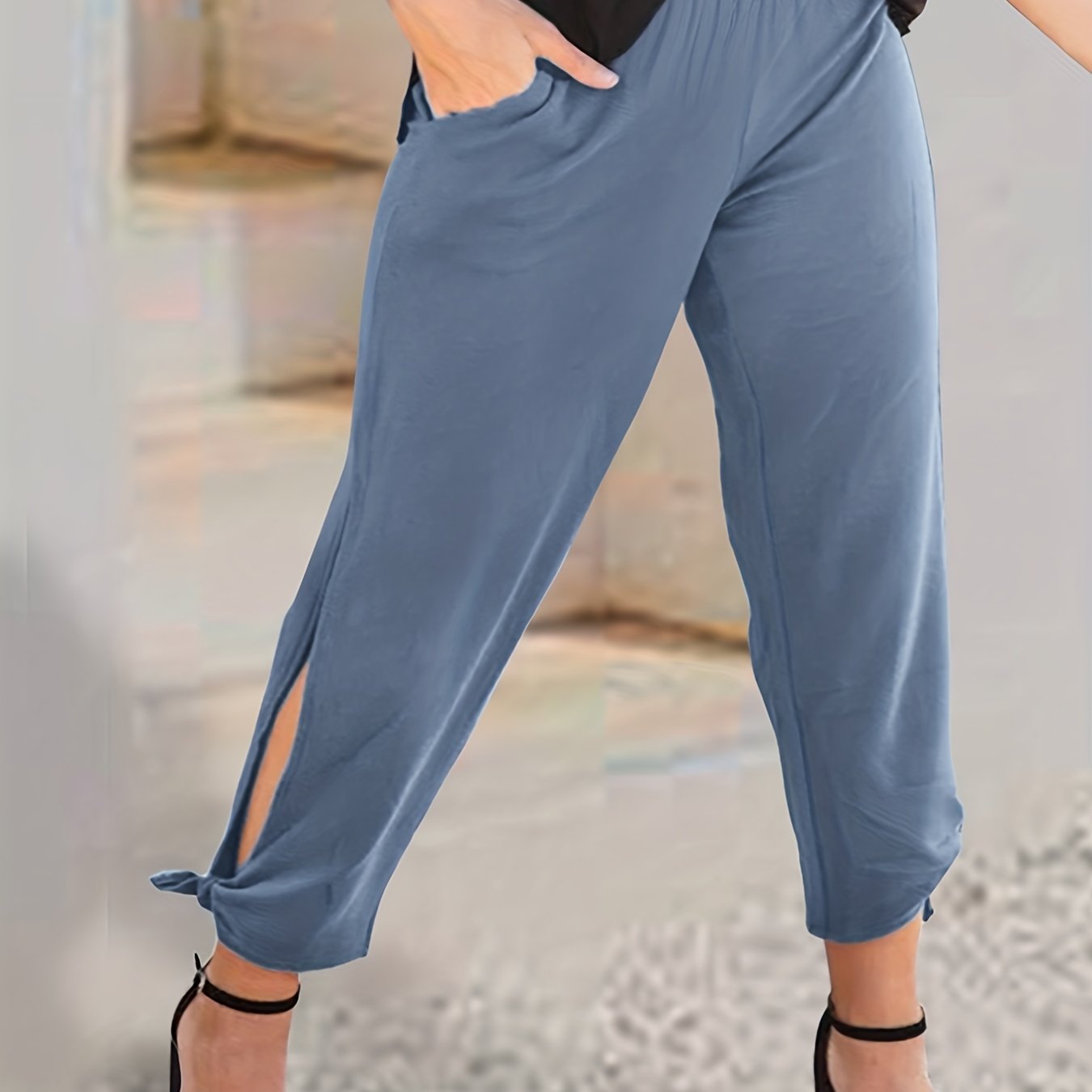  Cut Out Tie Side Tapered Leg Pants With Pockets