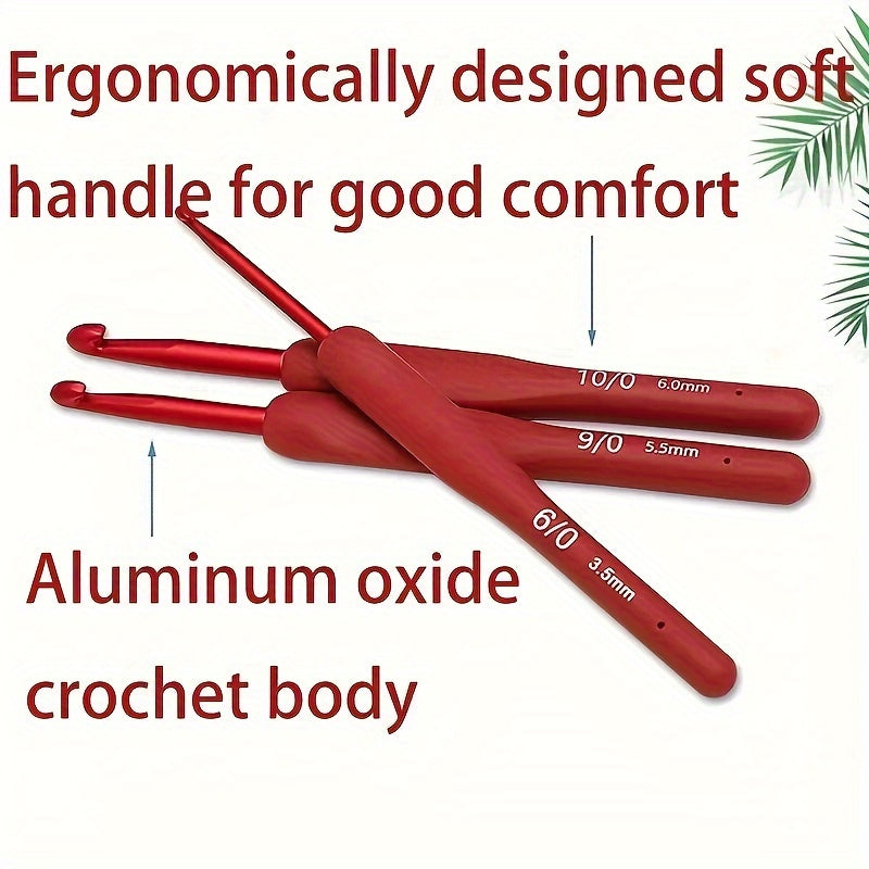 9pcs Red Handle Soft Crochet Hooks Set for Arthritic Hands