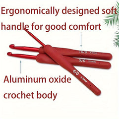 9pcs Red Handle Soft Crochet Hooks Set for Arthritic Hands
