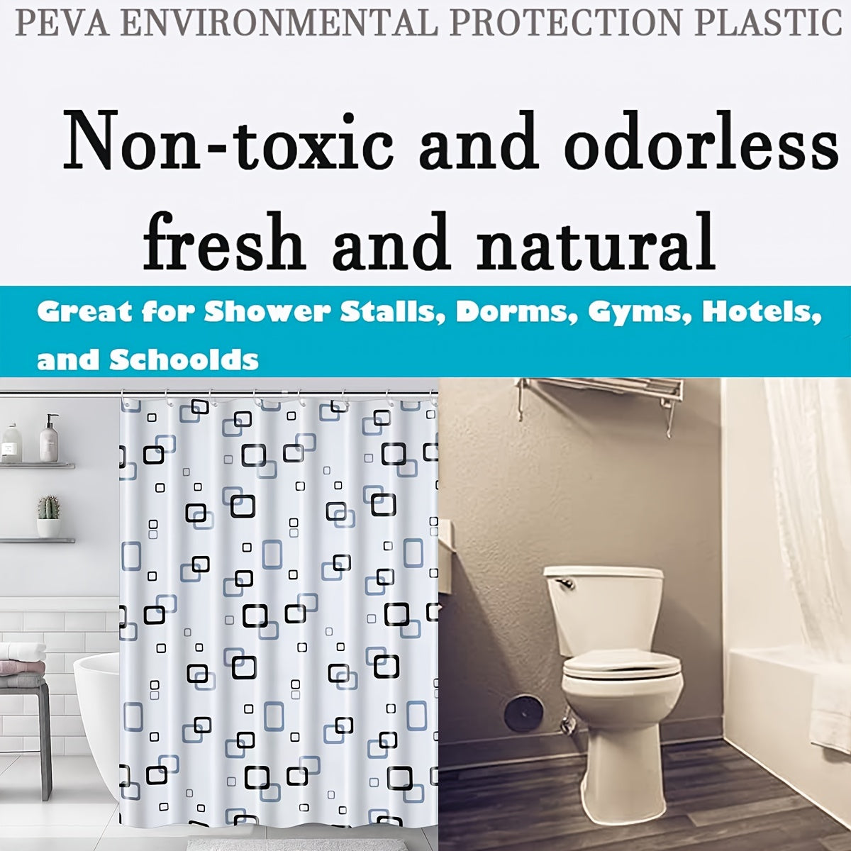 Small Checkered Shower Curtain PEVA Waterproof with Hooks Bathroom Accessories