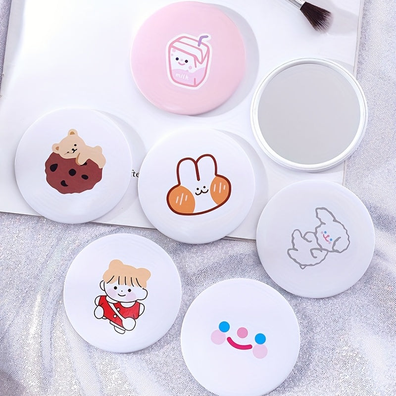 6pcs Cartoon Pattern Handheld Makeup Mirror for On-the-Go
