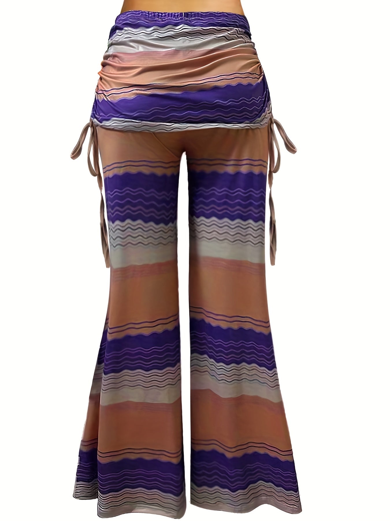  Women's Stripe Print Flared Leg Pants