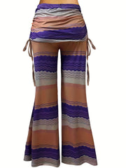  Women's Stripe Print Flared Leg Pants