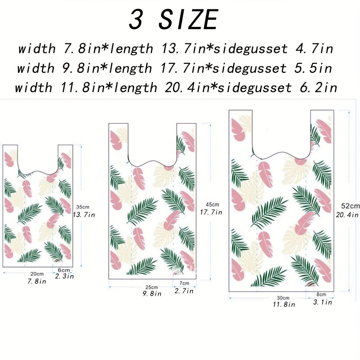 50pcs Leaf Feather Printed Shopping Bags for Take Out Grocery Shopping