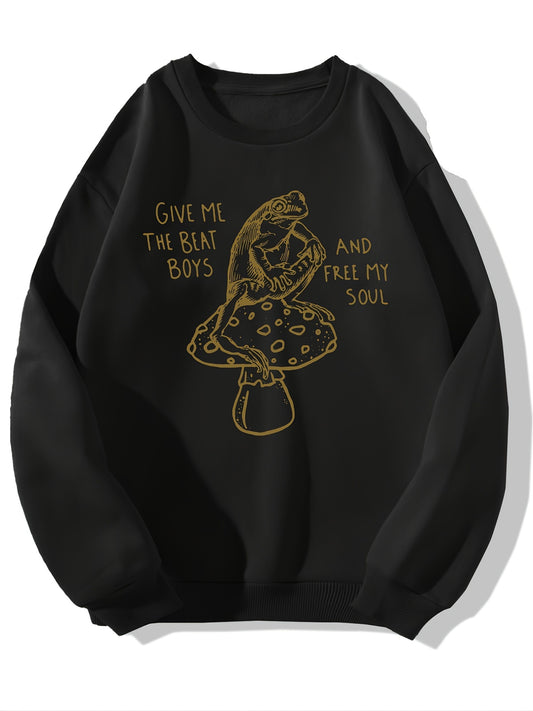Frog & Mushroom Print Crew Neck Sweatshirt