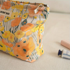 Orange Pumpkin Flower Toiletry Bag Women's Portable Cosmetic Clutch