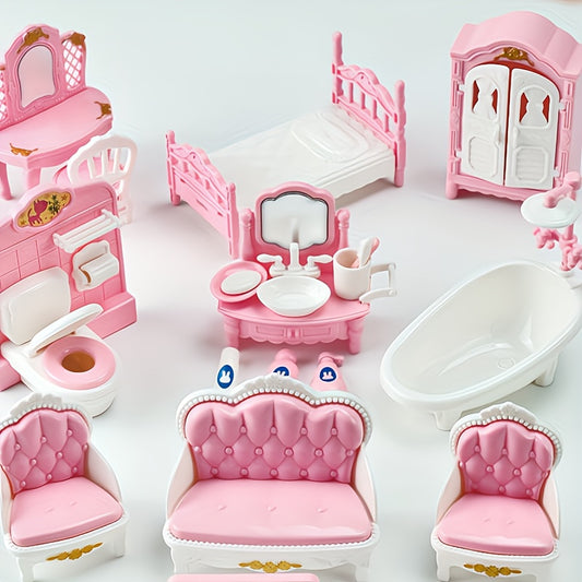Pink Mini Playhouse Toy Simulated Kitchen Bathroom Living Room Bedroom