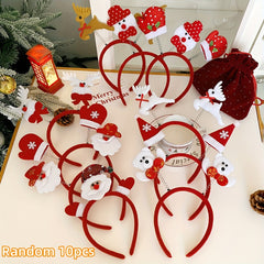 10pcs Christmas Headbands Set for Women with Bows & Cartoon Decor