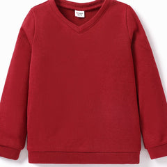 Boys Casual Solid V-neck Sweatshirt Long Sleeve Top