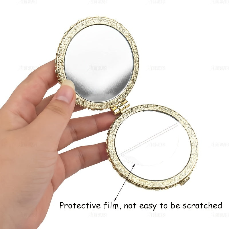 Retro Floral Makeup Mirror Compact Portable Folding