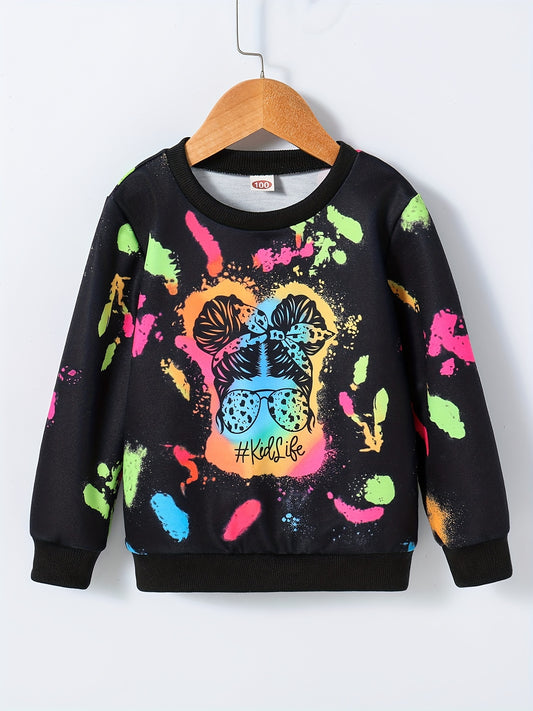 Girls Multicolored Portrait Graphic Sweatshirt