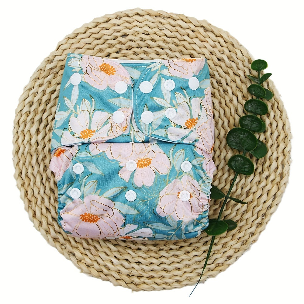 Adjustable Baby Cloth Diaper with Flower Print - One Size
