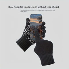 Winter Letter Printed Warm Knitted Gloves Touch Screen Thick Gloves