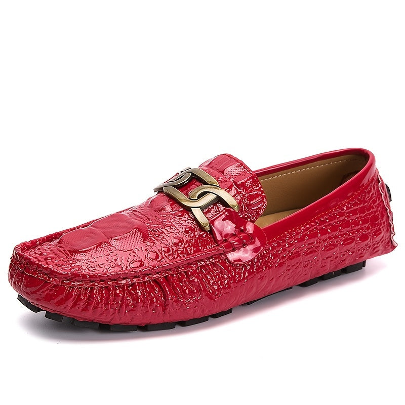 Red Metal Buckled Loafers Anti slip Round Toe Flat Casual Shoes