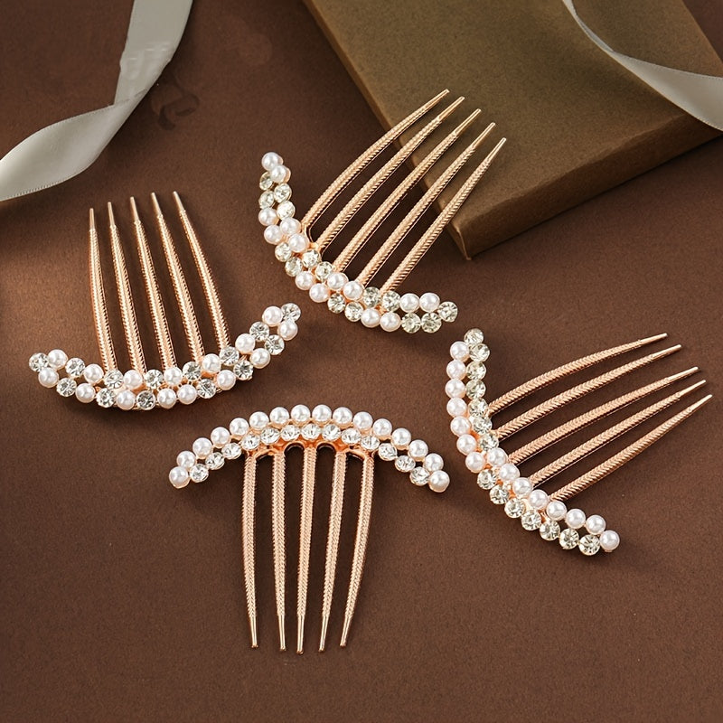 Faux Pearl Rhinestone Hair Comb Hairpin Party Favor Decor