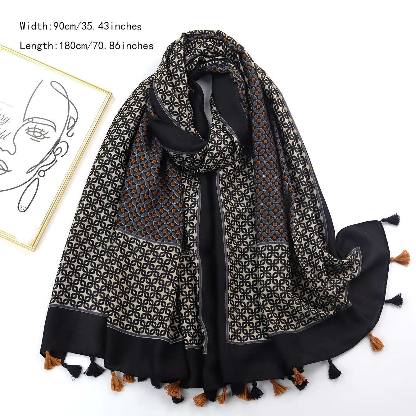 Vintage Plaid Tassel Scarf Shawl Mid Length Wrap 89x180cm
