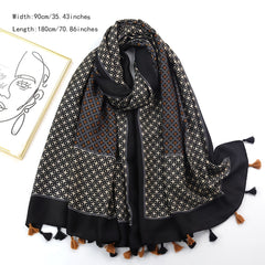 Vintage Plaid Tassel Scarf Shawl Mid Length Wrap 89x180cm