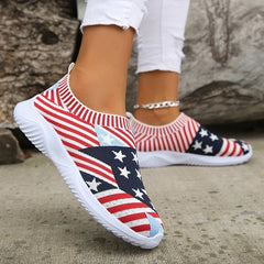 Women's Flag Pattern Knit Slip On Sneakers Lightweight Shoes