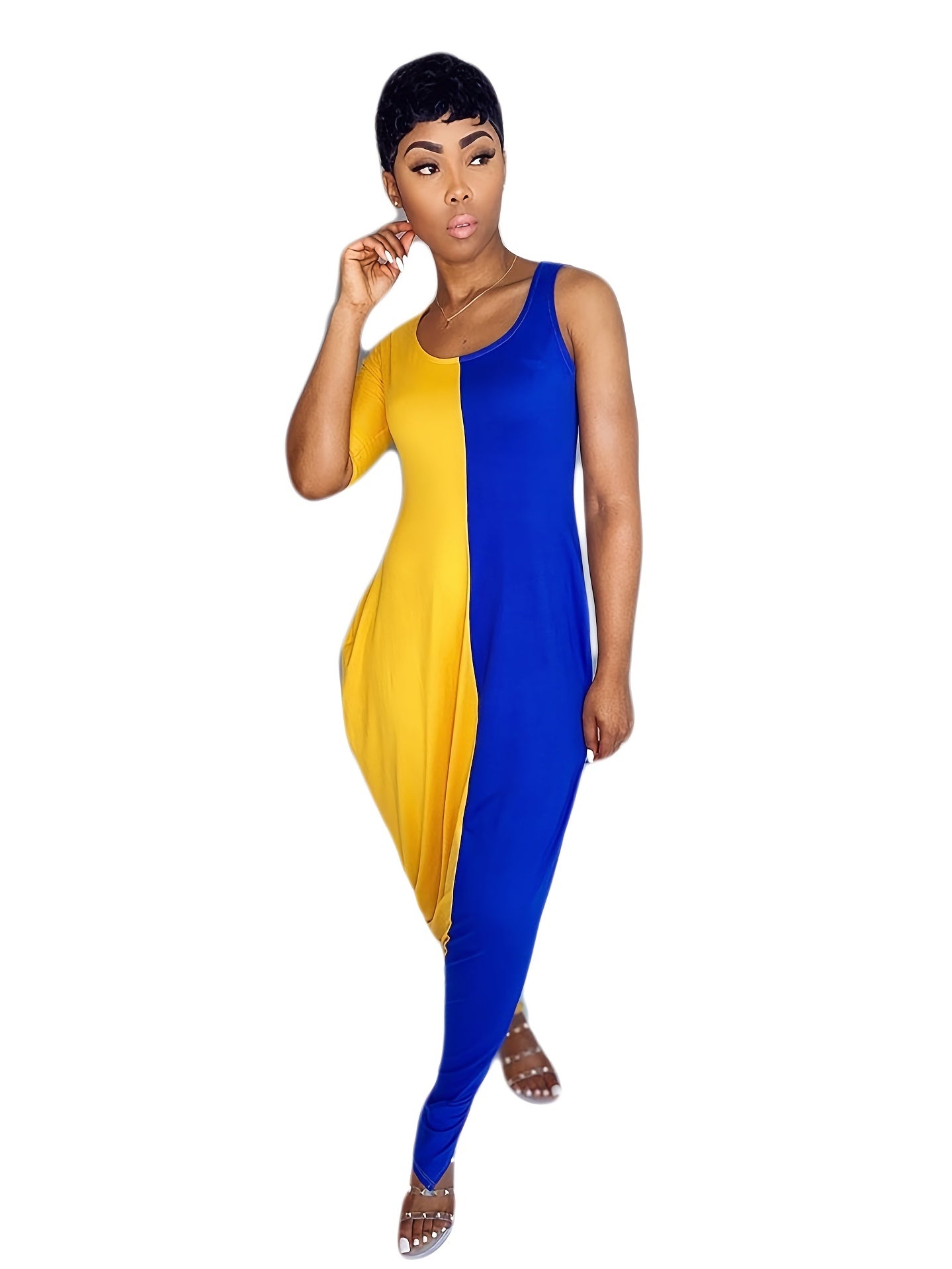 Colorblock One Shoulder Maxi Dress Plus Size