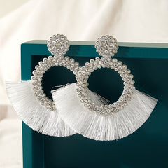 Rhinestone Tassel Drop Earrings Statement Dangle Earrings