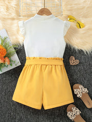 Girls 2pcs Sleeveless Top & Elastic Waist Shorts Summer Kids Clothes