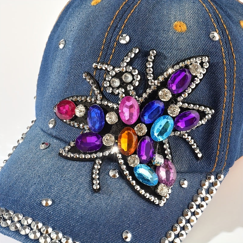 Bee Patch Baseball Cap Y2K Denim Hat Distressed Dad Hat For Women