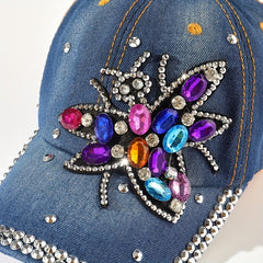 Bee Patch Baseball Cap Y2K Denim Hat Distressed Dad Hat For Women