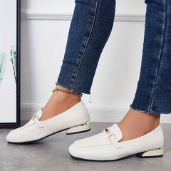 Women's Square Toe Low Heel Loafers with Buckle, Soft Sole Slip On Shoes