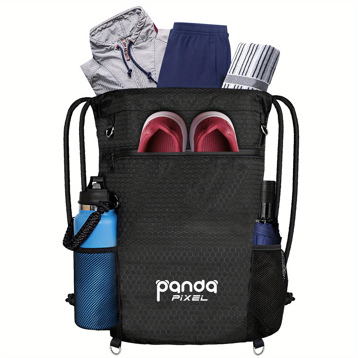 Honeycomb Pattern Drawstring Backpack Water Resistant Gym Bag