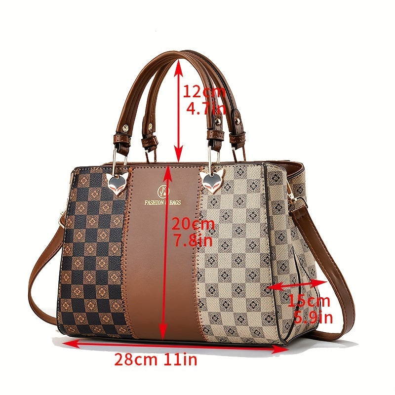 Colorblock Handbag Checkered Pattern Crossbody Bag Top Handle Purse