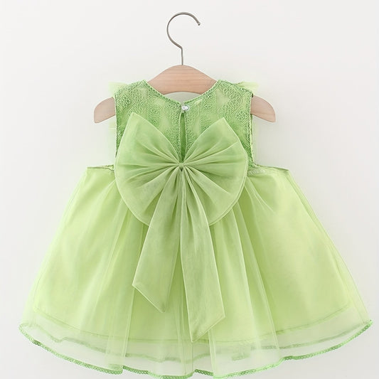 Girls Sweet Boho Style Mesh Puffy Skirt Dress with Back Bow