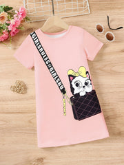 Girls Casual Kitten Graphic Dress for Summer Holiday Party Kids Clothes