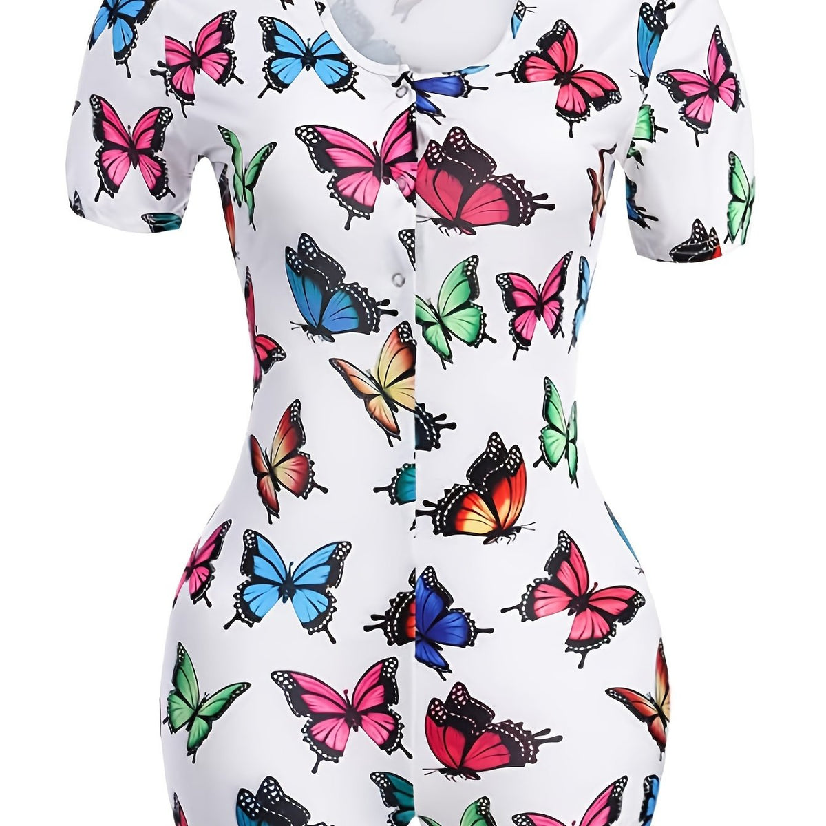 Colorful Butterfly Print Lounge Bodysuit Short Sleeve Romper