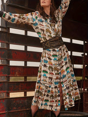 Cartoon Cowboy Print Shirt Dress