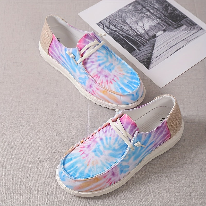 Tie Dye Canvas Low Top Sneakers Lace Up Casual Slip On Loafers
