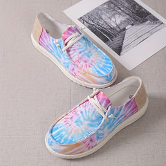 Tie Dye Canvas Low Top Sneakers Lace Up Casual Slip On Loafers