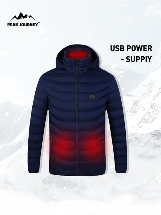 Men's Casual Heating Hooded Jacket for Outdoor Activities