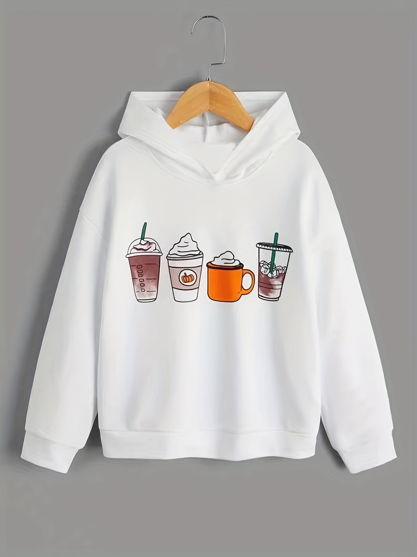 Boy's Coffee Print Hoodie Long Sleeve Top