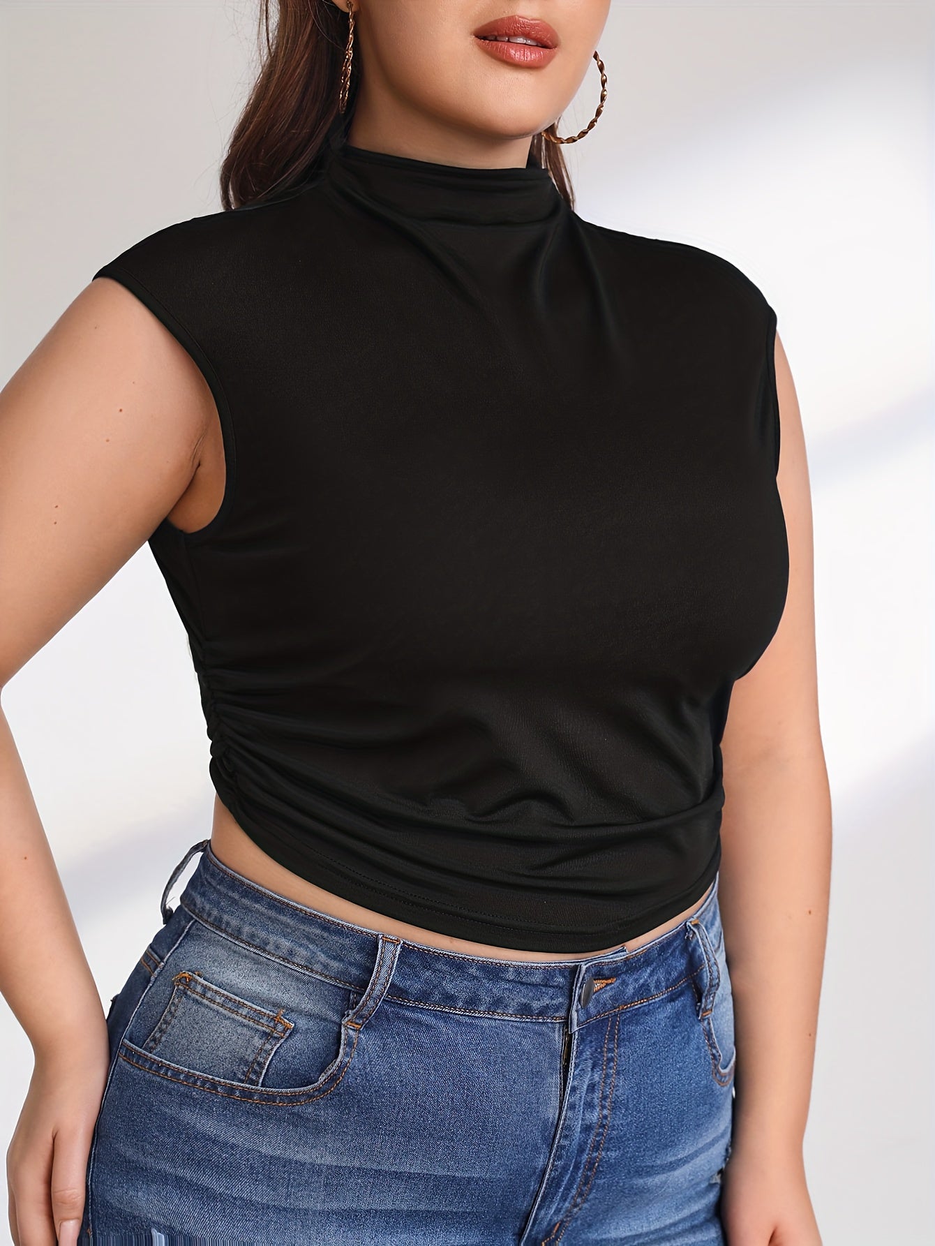  Ribbed Turtle Neck Crop Tank Top